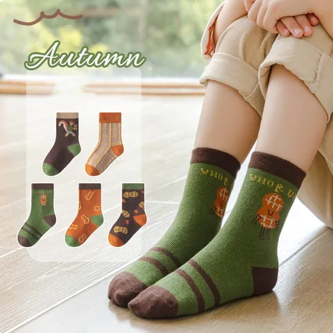 [Sịn dày ấm] Sét 5 đôi tất cao cổ cho bé sóc và củ lạc, vớ cao cổ dày dặn cute cho bé