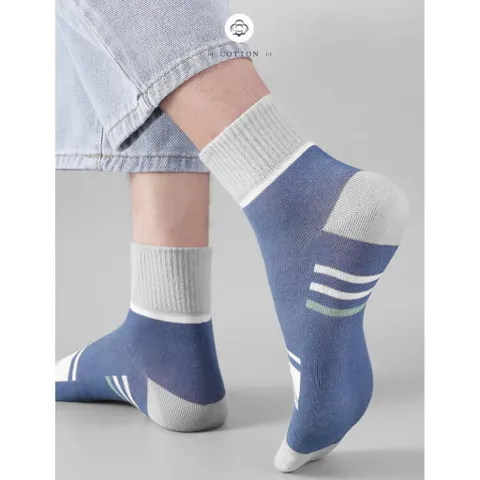 Combo 5 đôi tất cổ trung nam Tất chất liệu cotton dệt kín mỏng mịn thoáng chân