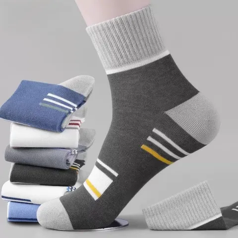 Combo 5 đôi tất cổ trung nam Tất chất liệu cotton dệt kín mỏng mịn thoáng chân