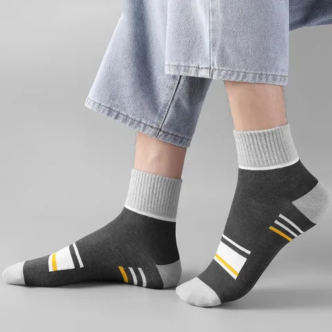 Combo 5 đôi tất cổ trung nam Tất chất liệu cotton dệt kín mỏng mịn thoáng chân