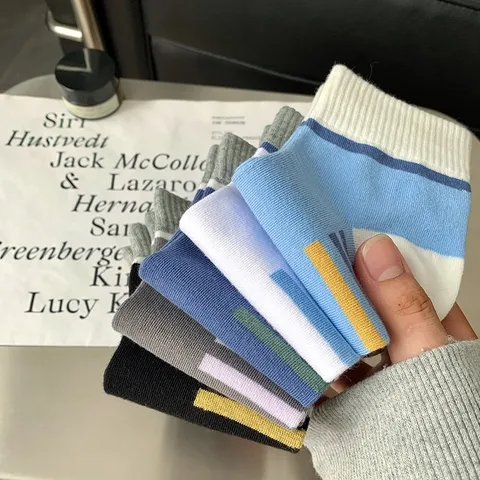Combo 5 đôi tất cổ trung nam Tất chất liệu cotton dệt kín mỏng mịn thoáng chân