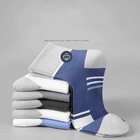 Combo 5 đôi tất cổ trung nam Tất chất liệu cotton dệt kín mỏng mịn thoáng chân