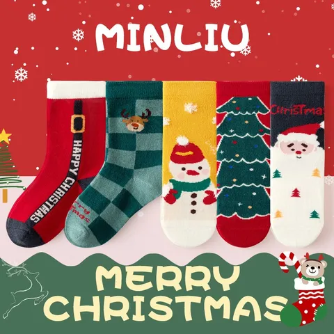 [Sịn dày ấm] Set 5 đôi tất vớ Giáng sinh Merry Christmas cho bé trai bé gái