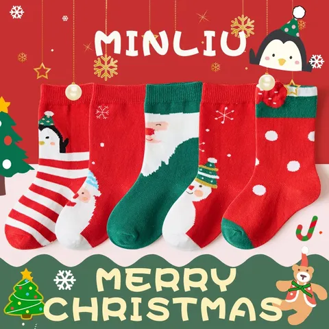 [Sịn dày ấm] Sét 5 đôi Tất/Vớ ông già Noel cho bé trai/gái