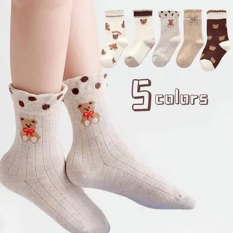 Combo 5 đôi tất trẻ em chất cotton thông thoáng họa tiết gấu nâu