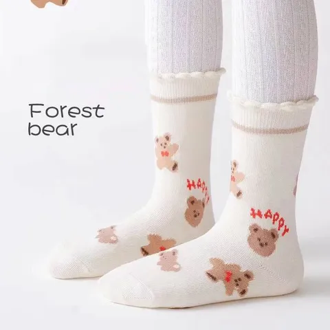 Combo 5 đôi tất trẻ em chất cotton thông thoáng họa tiết gấu nâu