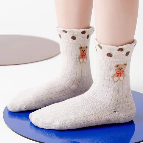 Combo 5 đôi tất trẻ em chất cotton thông thoáng họa tiết gấu nâu