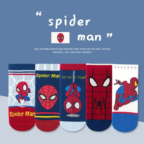[Sịn dày ấm] Set 5 đôi tất Người Nhện Spider Men vớ cao cổ cho bé dày dặn giữ ấm chân mùa thu đông