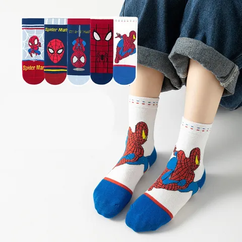 [Sịn dày ấm] Set 5 đôi tất Người Nhện Spider Men vớ cao cổ cho bé dày dặn giữ ấm chân mùa thu đông