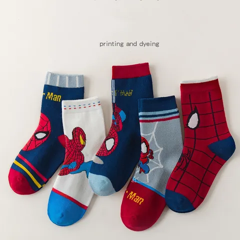 [Sịn dày ấm] Set 5 đôi tất Người Nhện Spider Men vớ cao cổ cho bé dày dặn giữ ấm chân mùa thu đông