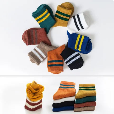 Set 5 đôi tất trẻ em cotton kẻ sọc bé trai, gái sợi bông mềm mại thoáng khí khử mùi