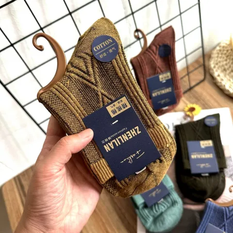 5 đôi Tất vớ cổ cao nam quả trám vintage dày dặn