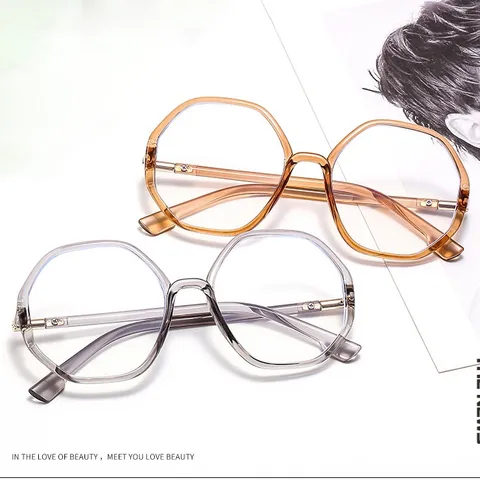 Kính cận thời trang mắt đa giác không độ chống ánh sáng xanh phong cách Hàn Quốc - MS63