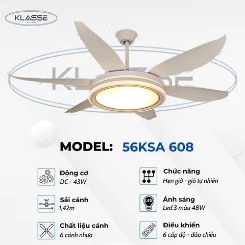 Quạt trần đèn 6 cánh Klasse 56KSA 608