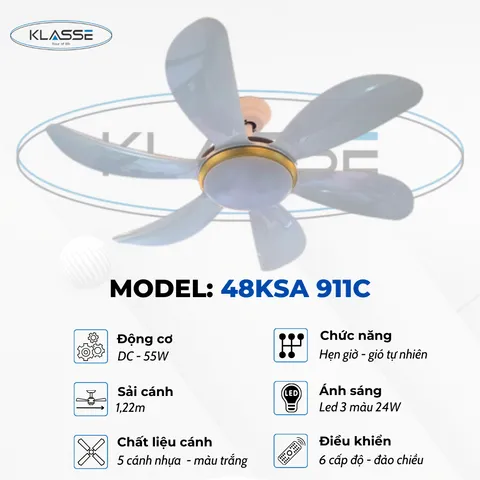 Quạt trần đèn 6 cánh Klasse 48KSA 911C