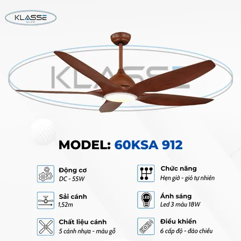 Quạt trần đèn 5 cánh Klasse 60KSA 912