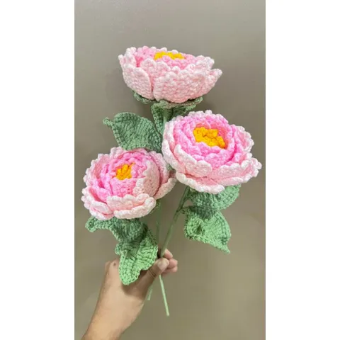 Hoa mẫu đơn len handmade decor bàn – Quà tặng sang trọng, bền đẹp