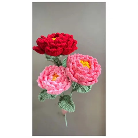 Hoa mẫu đơn len handmade decor bàn – Quà tặng sang trọng, bền đẹp