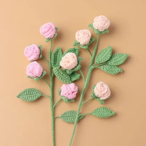 Cành hoa hồng ghép 4 bông hoa len handmade siêu xinh