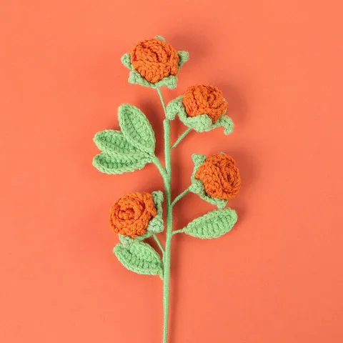 Cành hoa hồng ghép 4 bông hoa len handmade siêu xinh