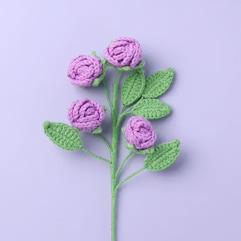 Cành hoa hồng ghép 4 bông hoa len handmade siêu xinh
