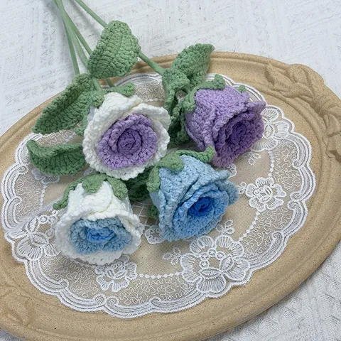 Hoa hồng ghép len handmade – Hoa len trang trí, quà tặng sinh nhật, 8/3, 20/10
