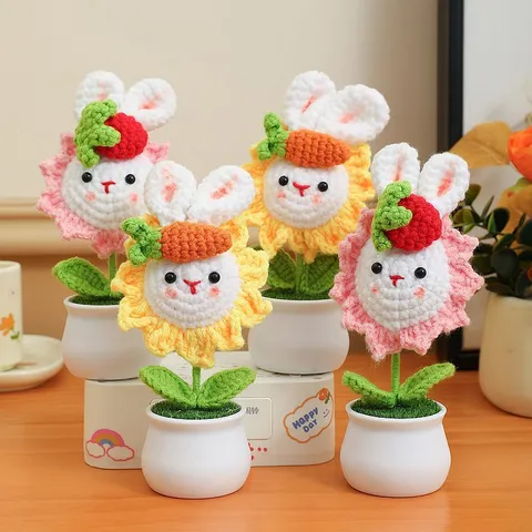 Chậu hoa len đầu thú dùng trang trí bàn việc, làm quà tặng