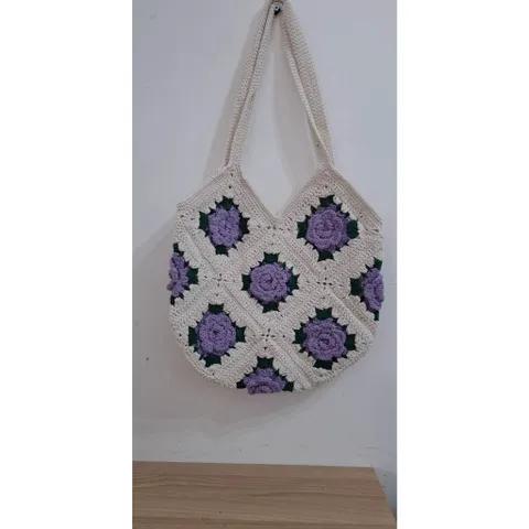 Túi Tote Len Đeo Vai Họa Tiết Hoa Hồng Nổi Handmade – Túi Len Móc Thủ Công Thời Trang, Đựng Điện Thoại, Ví, Mỹ Phẩm