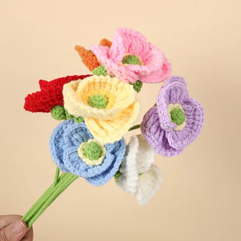 Hoa anh túc len handmade Hoa len trang trí, quà tặng ý nghĩa