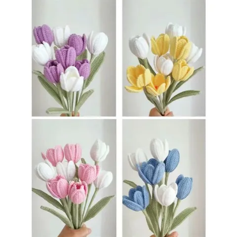 Hoa tulip len ghép cánh nở dùng trang trí bàn làm việc, làm quà tặng