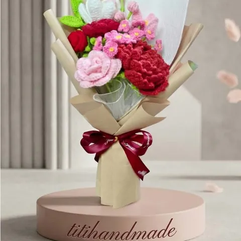 Bó hoa mẫu đơn len handmade quà tặng ý nghĩa