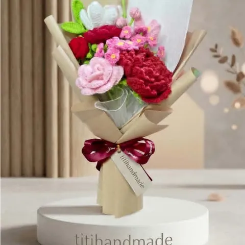 Bó hoa mẫu đơn len handmade quà tặng ý nghĩa