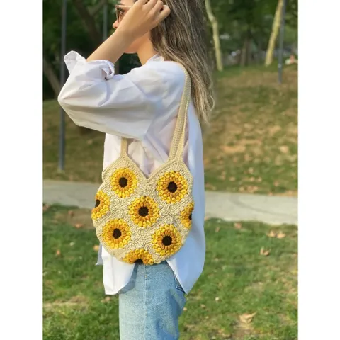 Túi len đeo vai ghép hình hoa dễ thương