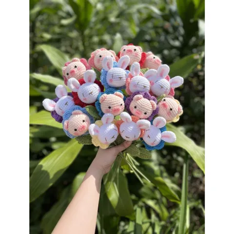 cành hoa đầu thú len dùng trang trí bàn làm việc, làm quà tặng