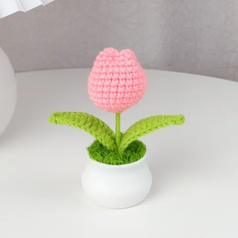 Chậu hoa tulip len dùng trang trí bàn làm việc, làm quà tặng 815984