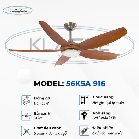 Quạt trần đèn 5 cánh Klasse 56KSA 916