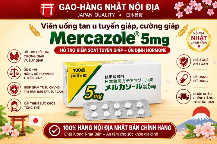 Viên uống hỗ trợ tuyến giáp Mercazole 5mg Aska Nhật Bản - Hộp 100 viên giúp ổn định chức năng tuyến giáp