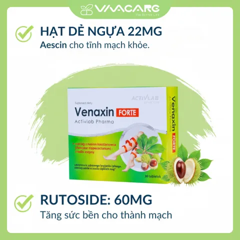 Viên Uống Hỗ Trợ Giảm Suy Giãn Tĩnh Mạch Venaxin FORTE Hộp 30 Viên, Nhập Khẩu