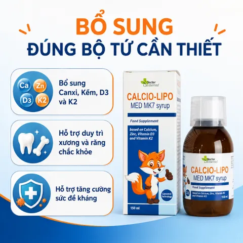 Siro Canxi Liposome Calcio-Lipo Med MK7 Cho Bé Từ 1 Tuổi, Tăng Chiều Cao 150ml