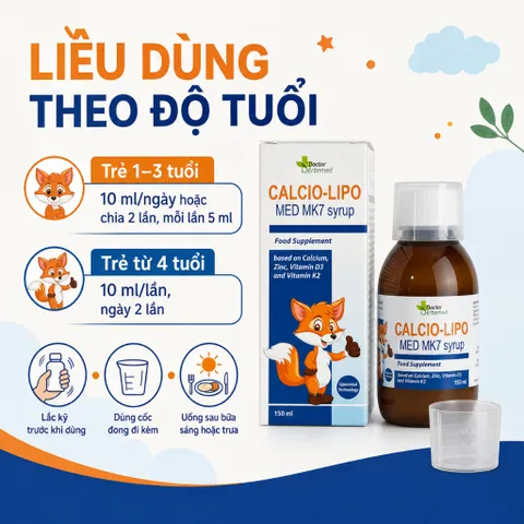Siro Canxi Liposome Calcio-Lipo Med MK7 Cho Bé Từ 1 Tuổi, Tăng Chiều Cao 150ml