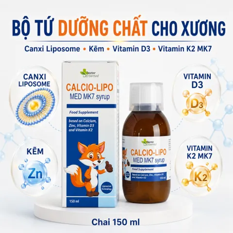 Siro Canxi Liposome Calcio-Lipo Med MK7 Cho Bé Từ 1 Tuổi, Tăng Chiều Cao 150ml