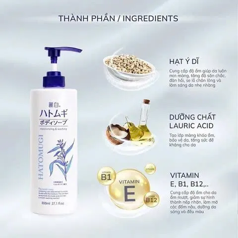 Sữa Tắm Ý Dĩ Hatomugi Nội Địa Nhật Bản 800ml – Làm Sạch Dưỡng Ẩm Và Chăm Sóc Da Mềm Mịn Thơm Tho