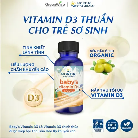 Vitamin D3 thuần tinh khiết Nordic Naturals lọ 22,5ml, Hỗ trợ phát triển hệ xương răng & nhịp giấc ngủ cho bé 0-12 tháng