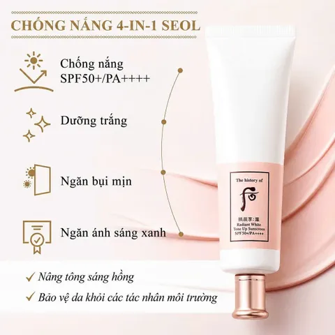 Kem chống nắng nâng tone Whoo Radiant White Tone Up Sunscreen SPF50+/PA++++ 50ml