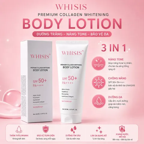 Kem Dưỡng Thể Chống Nắng Trắng Da Whisis GC SPF50+ PA++++ 200ml – Dưỡng Trắng, Nâng Tone Da Tự Nhiên