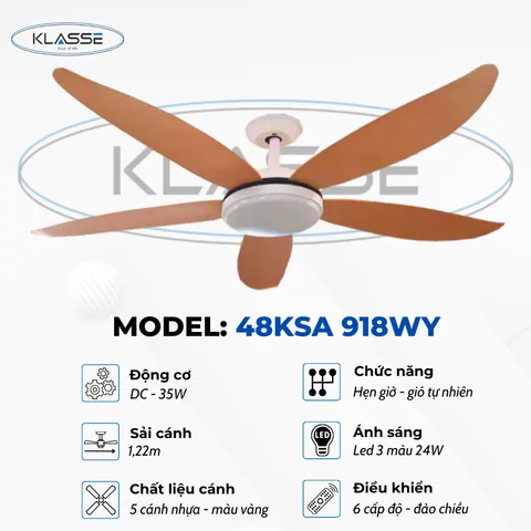 Quạt trần đèn cao cấp 5 cánh Klasse 48KSA 918WY Đức