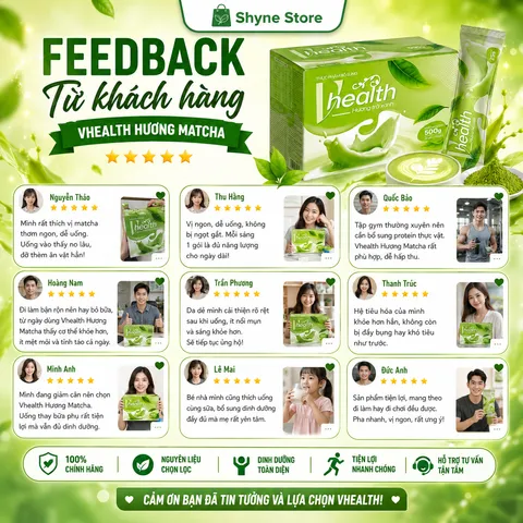 VHEALTH Vị Trà Xanh Matcha Chính Hãng | Bột Ngũ Cốc Dinh Dưỡng Bổ Sung Vitamin Khoáng Chất
