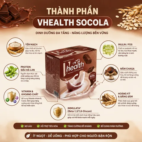 Ngũ Cốc Dinh Dưỡng VHEALTH Vị Socola | Thực Phẩm Bổ Sung Protein Thực Vật Chất Xơ