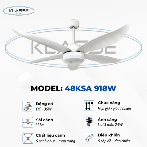 Quạt trần đèn 5 cánh Klasse 48KSA 918W Cao Cấp