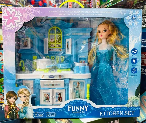 Đồ chơi nhà bếp Funny Kitchen Set kèm búp bê công chúa Elsa Frozen 8804 có hiệu ứng đèn và âm thanh